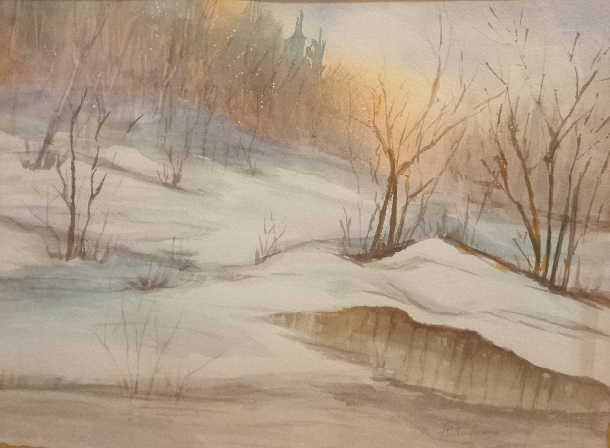 Another scene of trees in winter. Seems to be sunrise.