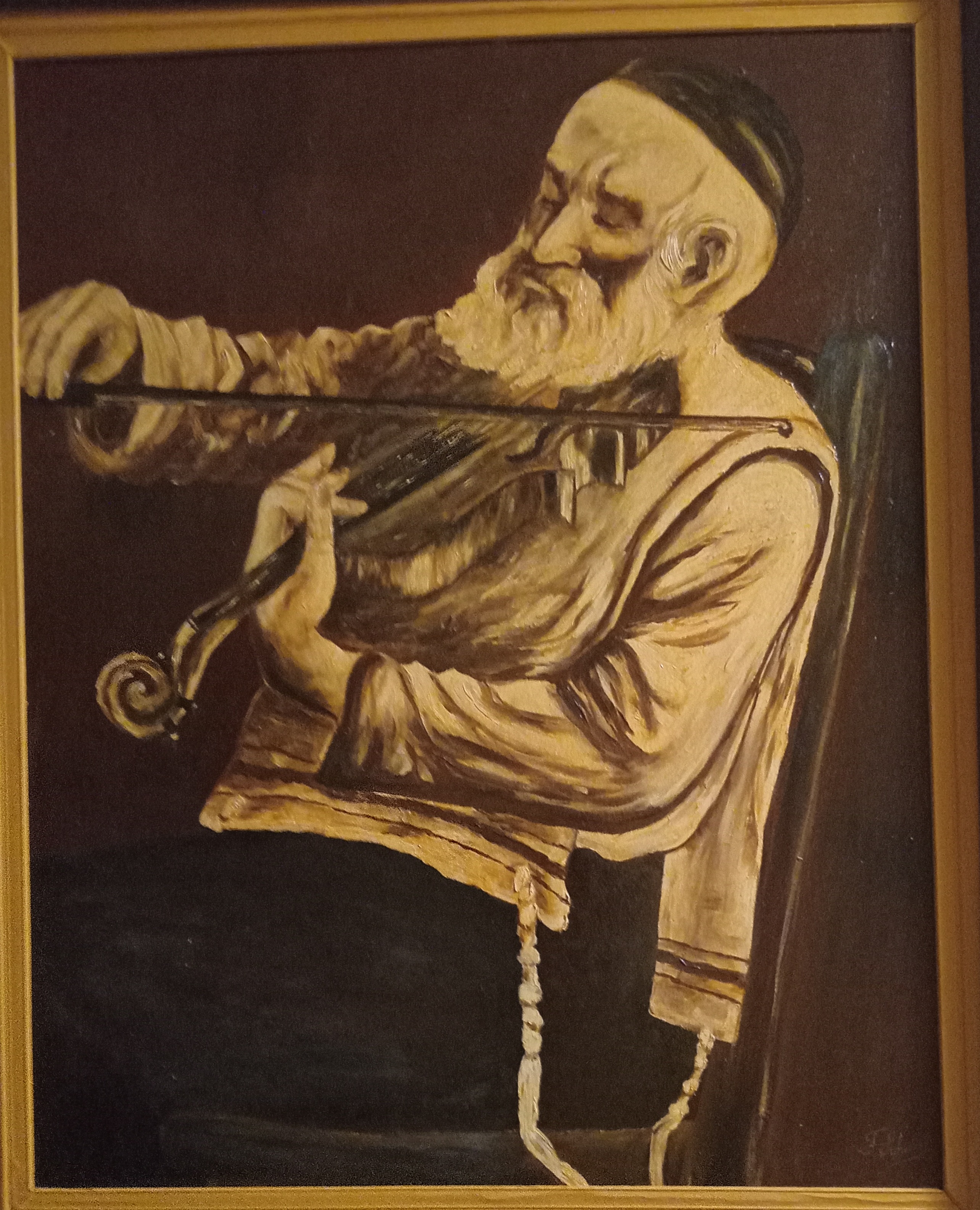 Old Violin Player Wearing Prayer Shawl and Kippa Old Violin Player Wearing Prayer Shawl and Kippa
